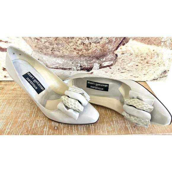 80s/90s VTG Stuart Weitzman for Martinique Grey Pump RIbbon Vamp Heels sz 8 - Picture 7 of 13